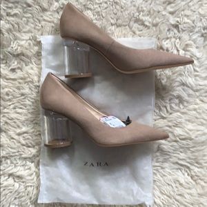 Never worn, Zara light rose Taupe w/clear heels